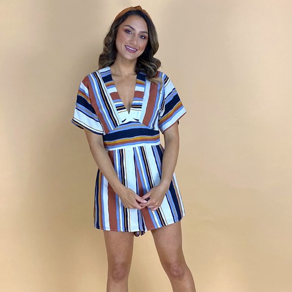 NWT Lumiere Fall Striped Rhomper - Picture 1 of 3